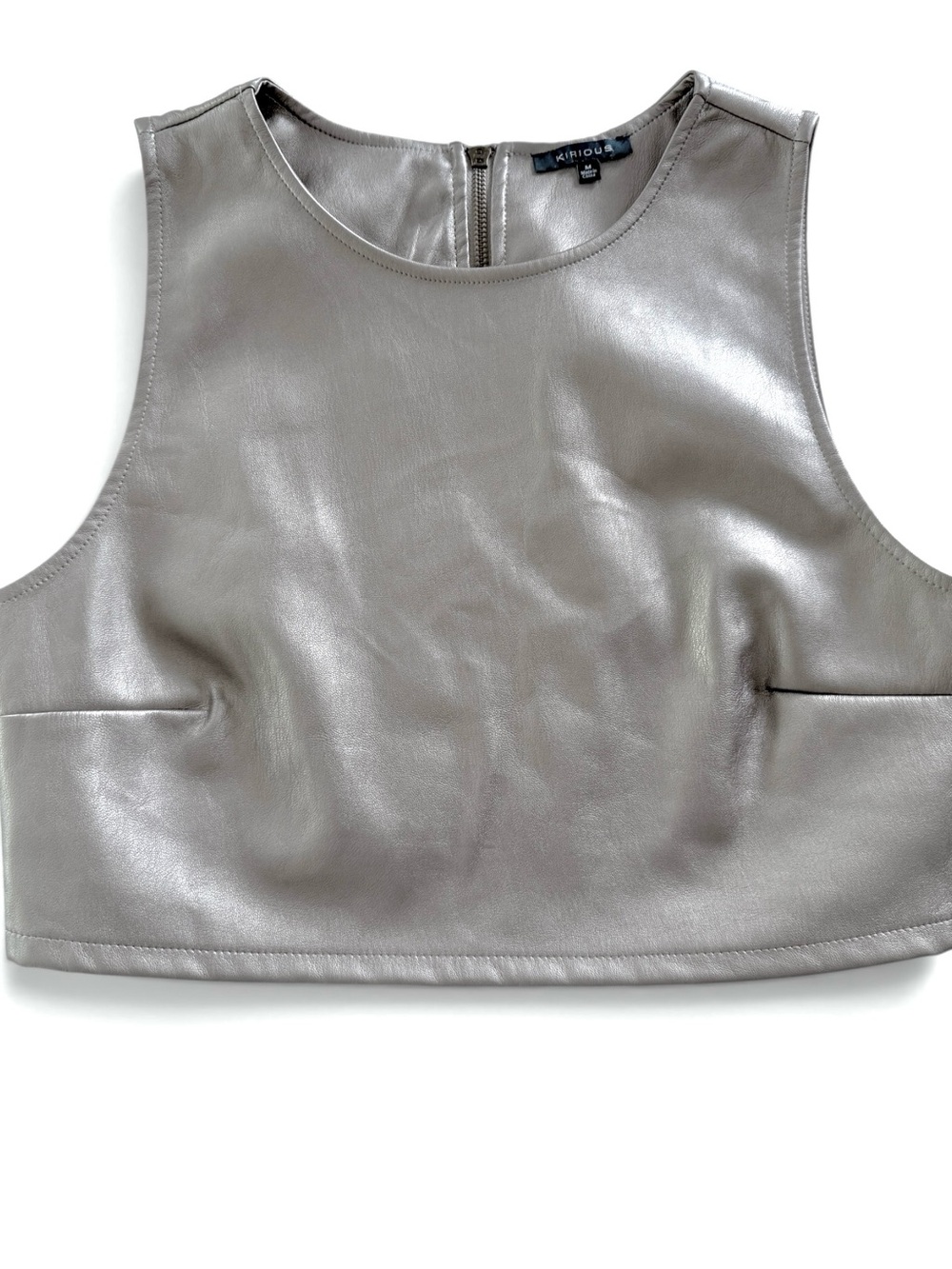 KIRIOUS Metallic Faux Leather Crop Top – Size Medium – Silver Taupe Tank - Picture 10 of 13